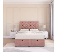 Mayfair Plush Fabric Ottoman Bed End Opening With Sprung Memory Mattress & 26 Inch Headboard Sloomy Pink Double
