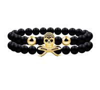 Mayfaith 2Pcs Skull Jewelry Charm - Black Matte Agate Zircon Bracelet, Men's and Women's Elastic Bracelet,Gift for Birthdays and Parties YA4723, One Size, Stone, Cubic Zirconia