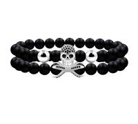 Mayfaith 2Pcs Skull Jewelry Charm - Black Matte Agate Zircon Bracelet, Men's and Women's Elastic Bracelet,Gift for Birthdays and Parties YA4723, One Size, Stone, Cubic Zirconia