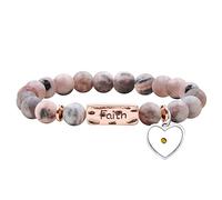 Mayfaith 8mm Round Beads Love Heart Mustard Seed Belief Religious Elastic Bracelet, Mother's Day and Birthday Gift for Family, Girlfriend, and Best Friend, Adjustable, Brass, no gemstone