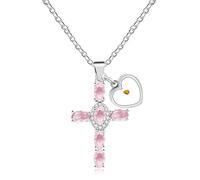 Mayfaith Classic Charm Crystal Cross Pendant Necklace with Love Heart Mustard Seed, Exquisite Stainless Steel Religion Faith Jewelry for Lady, Gift for Yourself, Family, and Girlfriend YA4787