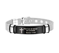 Mayfaith Classic Christian Faith Bracelets, Unisex Titanium Steel Religious Cross Bible Verse Bracelet, Inspirational Gift for Men Women Friends SA5124, Adjustable, Stainless Steel, no gemstone