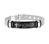 Mayfaith Classic Christian Faith Bracelets, Unisex Titanium Steel Religious Cross Bible Verse Bracelet, Inspirational Gift for Men Women Friends SA5124, Adjustable, Stainless Steel, no gemstone