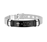 Mayfaith Classic Christian Faith Bracelets, Unisex Titanium Steel Religious Cross Bible Verse Bracelet, Inspirational Gift for Men Women Friends SA5124, Adjustable, Stainless Steel, no gemstone