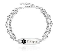 Mayfaith Custom Emergency ID Bracelet | Medical Alert Bracelets for Women | Free Engraving Stainless Steel Waterproof Layered Heart Chain Wristband | Adjustable 7.5"+2" | Velvet Pouch Offered YA3985