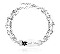 Mayfaith Custom Emergency ID Bracelet | Medical Alert Bracelets for Women | Free Engraving Stainless Steel Waterproof Layered Heart Chain Wristband | Adjustable 7.5"+2" | Velvet Pouch Offered YA3985