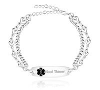 Mayfaith Custom Engraved Red Cross Life-Saving Medical Bracelet | Detachable Double Chain Emergency Medical ID Jewelry | Everyday Wear Medical Heart Shaped Chain Double Chain Waterproof Bracelets