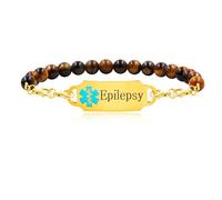 Mayfaith Custom Name Medical Alert Identity Bracelet with Tiger's Eye Stone - Personalized ID Bracelet for Women Men Mom Dad - Handcrafted YA5048, adjustable, Stone, tiger eye
