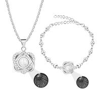 Mayfaith Fashion Crystal Little Love Pendant Necklace Heart-shaped Chain Bracelet, 100 Languages I Love You for Lover Friend Wife Valentine's Day Birthday Gift Projection Jewelry Set Y4444, adjustable