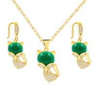 Mayfaith Fashionable and Minimalist Pendant Necklace and Earring Set with Various Shapes, Women's Zircon Set, Gift for Family and Friend on New Year and Valentine's Day Y4447-Y4448, Brass, Cubic
