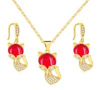 Mayfaith Fashionable and Minimalist Pendant Necklace and Earring Set with Various Shapes, Women's Zircon Set, Gift for Family and Friend on New Year and Valentine's Day Y4447-Y4448, Brass, Cubic