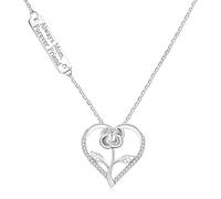 Mayfaith Fashionable and Popular Hollow Out Rose Flower with Blessing Words Engraved on Zircon Love Heart Pendant Necklace, A Gift for Mothers, Family, and Best Friends, Adjustable, Cubic Zirconia