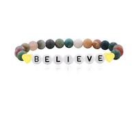 Mayfaith Inspirational POWER/MAMA/LOVE/BELIEVE Bracelet, 6mm White/pink/Candy Color Natural Stone Stretch Motivational Uplifting Jewelry Gift for Men Women, Adjustable, Stone, no gemstone