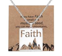 Mayfaith Inspirational Stainless Steel Faith Necklace, Square Mountain Pendant Your Faith Can Move Mountain Jewelry Gift, Ideal for Christian Hikers and Special Occasions, Medium, Stainless Steel, No
