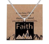Mayfaith Inspirational Stainless Steel Faith Necklace, Square Mountain Pendant Your Faith Can Move Mountain Jewelry Gift, Ideal for Christian Hikers and Special Occasions, M, Stainless Steel, No
