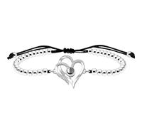 Mayfaith Stainless Steel Beaded Beaded Projection Bracelet 4 Kinds of Fashion Hearts Charm 100 Languages I Love You Jewelry for Mom Wife Lover Valentine's Day Birthday Gift, adjustable, Stainless