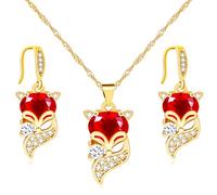 Mayfaith Women's Exquisite and Compact Fox Zircon Pendant Necklace and Earrings Set, The Best Gift for Girlfriends and Family on New Year and Valentine's Day Y4449, Stainless Steel, Cubic Zirconia