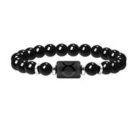 Mayfaith Zodiac Bracelet for His and Her, Black Agate Stone Beaded Elastic Constellation Bracelet Spiritual Healing Crystal Star Sign Bracelet Men & Women Horoscope Gift, adjustable, Glass, Agate