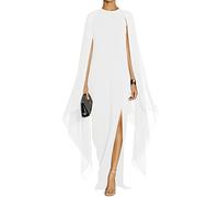 MAYFASEY Women's Elegant High Split Flare Sleeve Formal Evening Gowns Maxi Dress with Cape, White, S