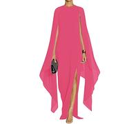 MAYFASEY Women's Elegant High Split Flare Sleeve Formal Evening Party Gowns Long Maxi Dress with Cape, Rose, XX-Large