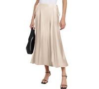 MAYFASEY Women's Satin Midi Skirts High Waist Zipper Flared Elegant Long Skirt Casual A Line Silk Cocktail Skirt, Cream, M
