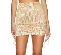 MAYFASEY Women's Sequin Skirt Sparkly Glitter Bodycon Mini Skirts Side Drawstring Ruched Mini Pencil Short Skirt, Gold, L