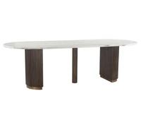 Mayfield White Marble Top 10 Seater Oval Dining Table - Dark Wood Fluted Pedestal Base