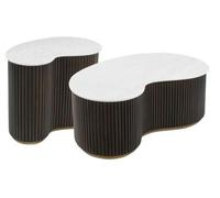 Mayfield White Marble Top 2 Tier Coffee Tables - Dark Wood Fluted Base