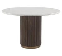 Mayfield White Marble Top 4 Seater Round Dining Table - Dark Wood Fluted Pedestal Base