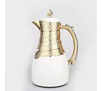 Mayflower Products Insulated Coffee Carafe, 32 oz., White and Gold - Luxury Moroccan-Style Vacuum Insulated Thermos Flask with Spout, Glass Liner, for Tea, Coffee, Water - Carafes & Pitches with Lid