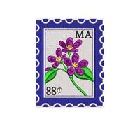 Mayflower Stamp 3 in Embroidered Patch - Massachusetts State Stamp Travel Applique Patch - Iron-On Or Sew-On for Clothes Backpacks & Accessories - Vintage Flower Patches for Massachusetts Lover