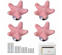 MayGreeny 4 PCS Drawer Handles with 4 Sizes Screws, Coastal Ceramic Kitchen Handle, Starfish Drawer Knobs, Cupboard Door Handles for Dresser Bathroom and Kitchen, Beach Ocean Theme Cabinet Knobs,Pink