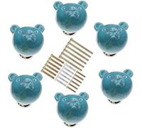 MayGreeny Cute Bear Ceramic Knobs 6Pcs Drawer Handles DIY Cabinet Pulls Dresser Closet Wardrobe Kids Cupboard Door Kitchen Furniture Decoration with Mounting Screws (Blue)