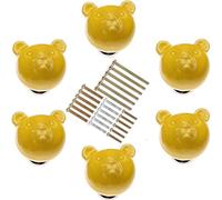 MayGreeny Cute Bear Ceramic Knobs 6Pcs Drawer Handles DIY Cabinet Pulls Dresser Closet Wardrobe Kids Cupboard Door Kitchen Furniture Decoration with Mounting Screws (Yellow)