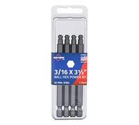 Mayhew Tools 19520-4 USA SAE Ball Hex Power Bit, 3/16 x 3.5, 4-Pack