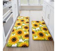 MAYHMYO Anti Fatigue Kitchen Rug Sets 2 Piece Sunflower Non Slip Kitchen Mats for Floor Cushioned Kitchen Rugs and Mats Waterproof Comfort Standing Desk Office Farmhouse Runner Mat for Laundry