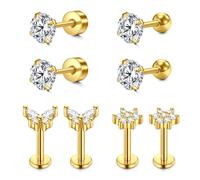 Mayhoop 16G Stainless Steel Lobe Cartilage Helix Tragus Stud Earrings 6mm 8mm Flat Back Diamond Lip Labret Bar Silver Black Rose Gold