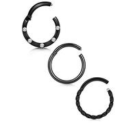 Mayhoop 18G Nose Ring Nose Piercing Rings Surgical Steel black 8mm Hinged Segment Clicker Rings Hoop Eyebrow Lip Bars Tragus Daith Helix Earrings Piercing Jewellery 3Pcs