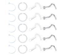 Mayhoop 20 Pcs 18G Clear Nose Studs Nose Rings Nose Retainer Surgical Steel & Acrylic Nose Screw Studs Nostril Piercing Body Piercing Jewelry