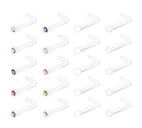 Mayhoop 20 Pcs 20G Clear Nose Studs Nose Retainer Flexible Plastic Acrylic for Women L Shape Nose Studs Colorful Crystal Nostril Piercing Body Piercing Jewelry Flat Round Top