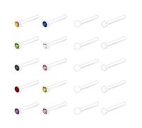Mayhoop 20 Pcs 20G Clear Nose Studs Nose Retainer Flexible Plastic Acrylic for Women Pin Bone Nose Studs Colorful Crystal Nostril Piercing Body Piercing Jewelry Flat Round Top