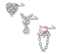 Mayhoop 20G 3PCS Nose Studs Nose Rings Hoops Surgical Steel Heart Butterfly Stars Silver Nostril Piercing Nose Piercing Jewelry for Women Men