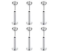 Mayhoop 20G Threadless Nose Studs Push in Piercing Jewelry for Tragus Helix Earring Lip Labret Stud 8mm Surgical Steel Nostril Piercing with CZ for Women Men 6Pcs