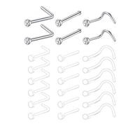Mayhoop 24 Pcs Clear Nose Studs 18G Bioflex Retainers Acrylic & Stainless Steel CZ Flexible Nose Retainers Studs L Shaped Nose Rings Bone Pin Nose Studs Screw For School Work