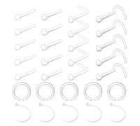 Mayhoop 30 Pcs 18G 20G Clear Nose Rings Studs Acrylic Bioflex Retainers L & C shaped Nose Rings Bone Pin Nose Screw Studs Nose Piercing Body Jewelry for Men Women