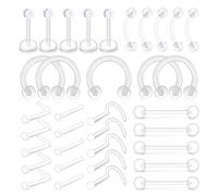 Mayhoop 35Pcs Mix Set Clear Piercing Jewelry Retainers Flexible Nose Septum Studs Lip Ear Nose Eyebrow Tragus Helix Rook Daith Earrings