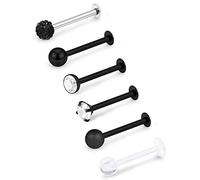 Mayhoop 6Pcs 16G Stainless Steel Labret Studs Monroe Lip Studs Tragus Conch Helix Earrings Piercing Jewelry with Clear Diamond CZ for Women Men Black