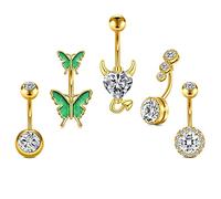 Mayhoop Belly Bar Gold 14G Belly Button Bars 10mm Surgical Steel Butterfly Belly Button Rings Belly Navel Piercing for Women 5 Pcs