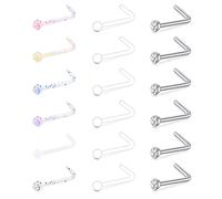 Mayhoop Clear Nose Studs for School Work Flexible Nose Retainer Clear Nose Rings Surgical Steel and Plastic L Shaped Nostril Piercing Retainer 18Pcs