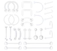 Mayhoop Clear Piercing Retainers Mix Set Clear Nose Studs Flexible Plastic Belly Bar Septum Lip Nose Tongue Piercing Retainer for School
